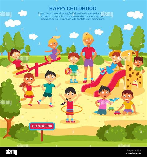 Illustration Of Children Playing Outdoors With Bright Summer Background