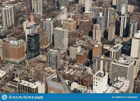 Cityscape Aerial View Of Chicago City Residential Or Downtown District