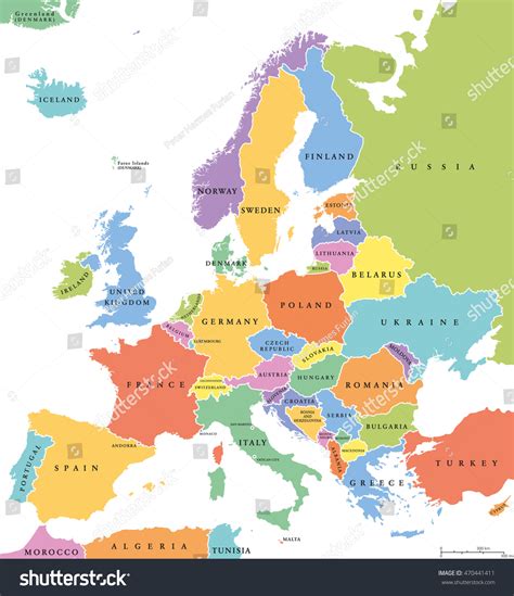 Europe Single States Political Map All Stock Vector Royalty Free