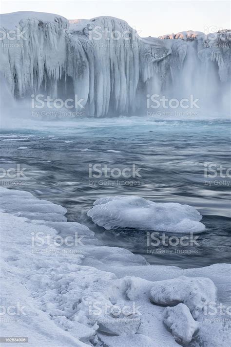 Godafoss Waterfall Frozen In Winter Iceland Stock Photo Download