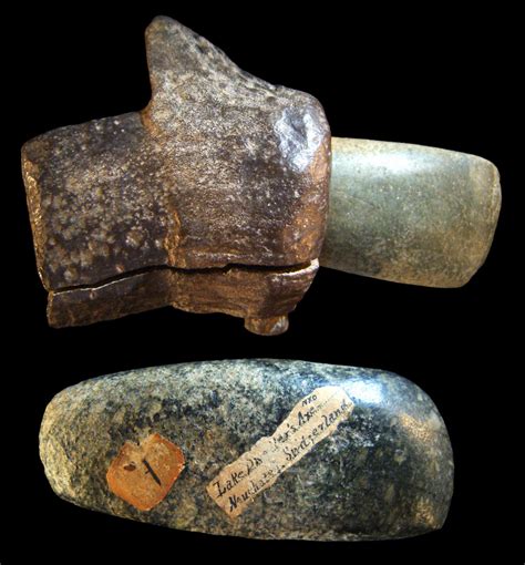 Neolithic Swiss Lake Celts Hafted And Unhafted