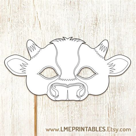 Cow Coloring Mask Printable Colouring Animal Farm Halloween Etsy In
