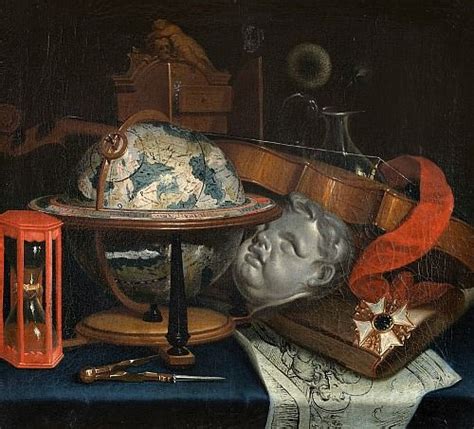 Unknown Dutch Vanitas Still Life With Globe And Hourglass 17th Or