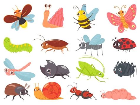 Free Vector Cartoon Bugs Baby Insect Funny Happy Bug And Cute Ladybug