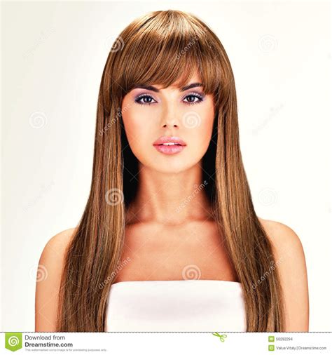 Beautiful Indian Woman With Long Straight Brown Hair Stock