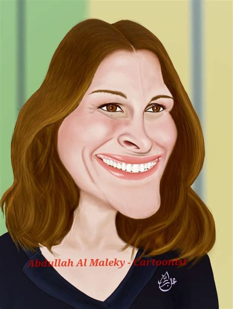 A Caricature Of A Smiling Woman With Long Hair And Brown Eyes Wearing