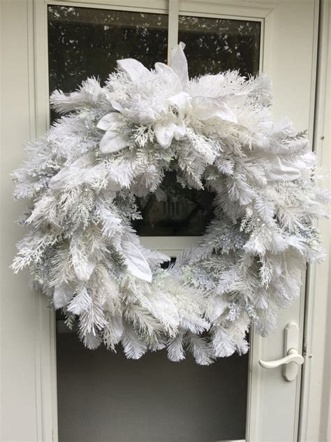 White Flocked Artificial Holiday Wreath Christmas Wreaths Holiday
