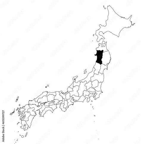 Vector Map Of The Prefecture Of Akita Highlighted Highlighted In Black