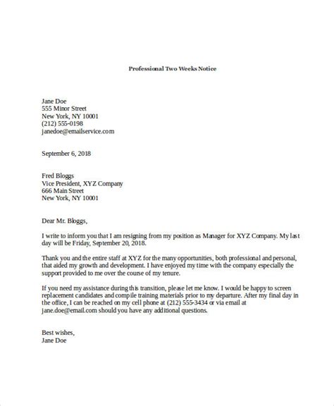 A two weeks' notice letter is a document that an employee hands in to their employer to inform them of their resignation. Best Way To Write A Two Weeks Notice - Sample Resignation ...