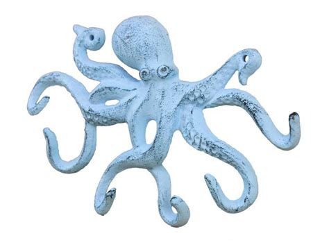 Buy Rustic Dark Blue Whitewashed Cast Iron Octopus Hook