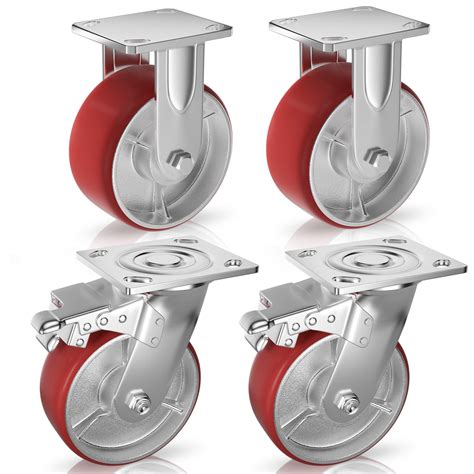 Casters Set Of 4 Heavy Duty 6 Inch With Brakes 2 And Fixed Asriniey