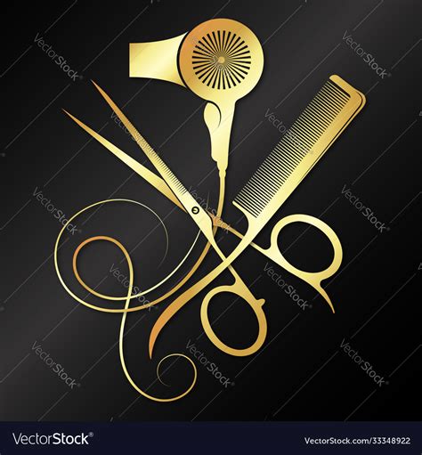 Scissors Comb And Hair Dryer Golden Symbol Vector Image
