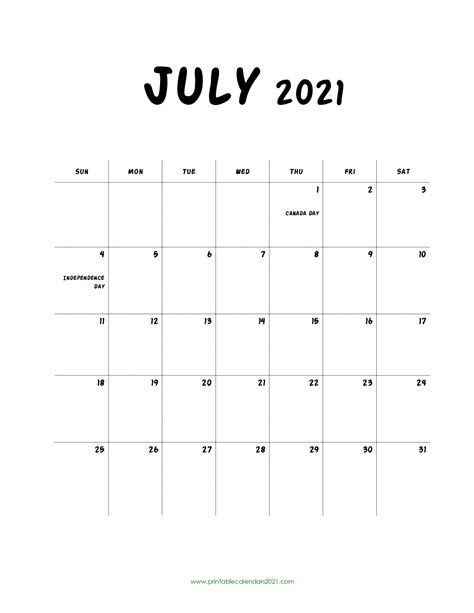 Print Free July 2021 Calendar Without Downloading Best Calendar Example