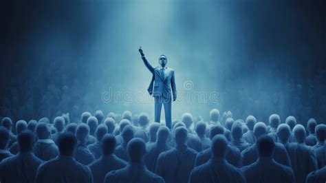 Leadership Conceptual Image A True Born Leader Standing In Front Of The Cheering Crowd White