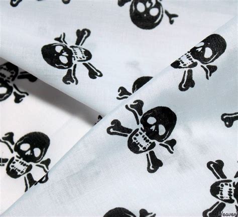 Skull And Crossbones Black On White Poly Cotton Fabric