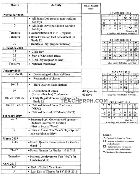 Deped School Calendar For School Year 2018 2019 Teacherph