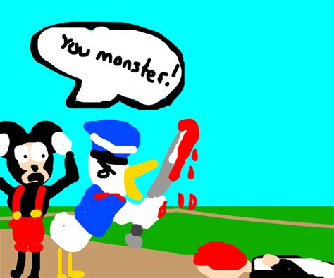 Donald Duck Beats A Guy With A Baseball Bat Drawception