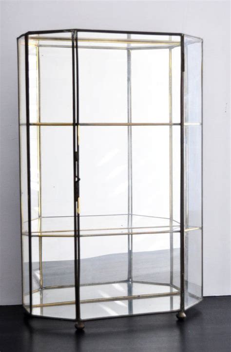 Vintage Brass And Glass Curio Cabinet Glass Display Case Vintage Shelf Large Hanging Displ