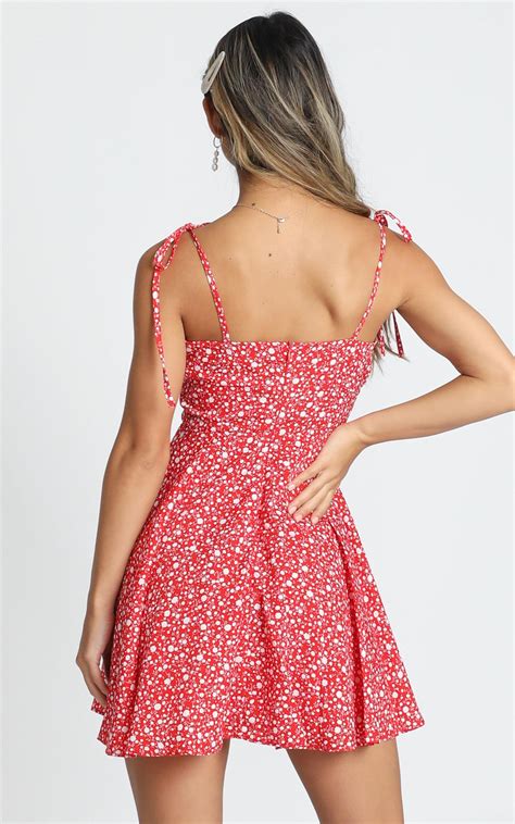 summer jam dress in red floral print showpo