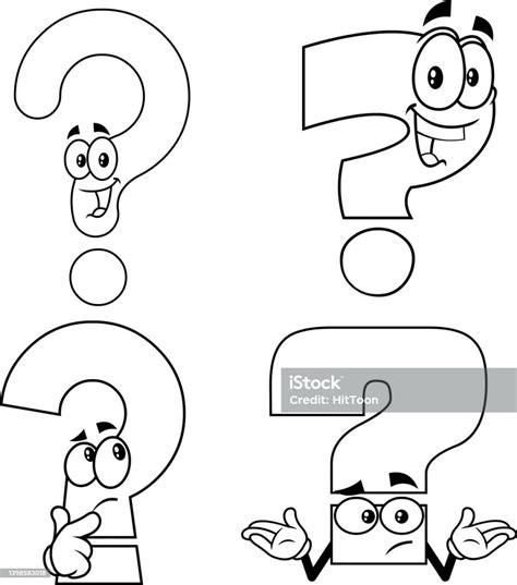 Outlined Funny Question Mark Cartoon Characters Vector Collection Set