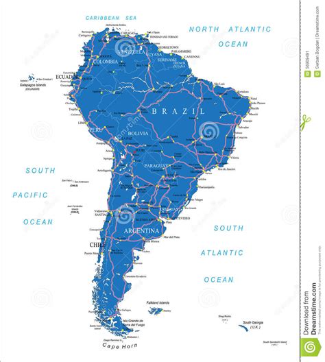 South America Road Map Cities And Towns Map