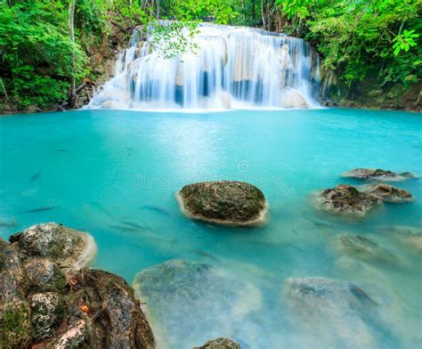 Deep Forest Waterfall At Erawan Waterfall National Park Kanjanaburi