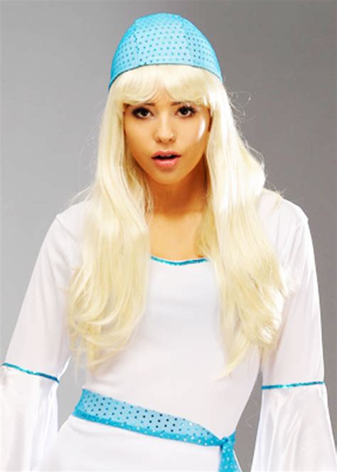 Womens Deluxe Long Blonde Abba Style Wig