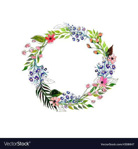 Watercolor Flower Wreath Vector Best Flower Site