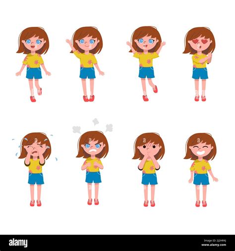 Cartoon Vector Illustration Set Of Cute Little Girl Face Emotions And