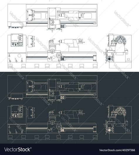 Mechanical Lathe Blueprints Royalty Free Vector Image