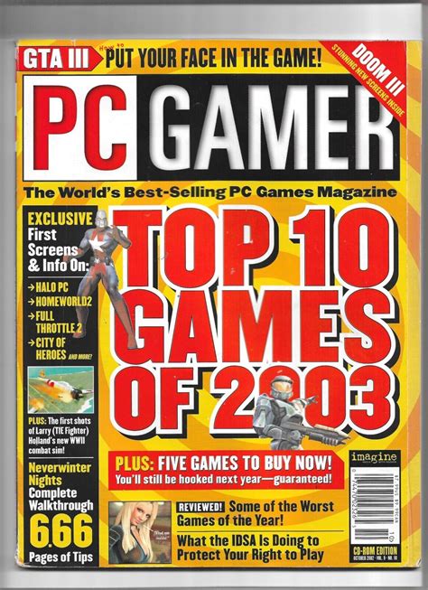 Pc Gamer Video Game Magazine October 2002 Vol 9 Top Games Of 2003