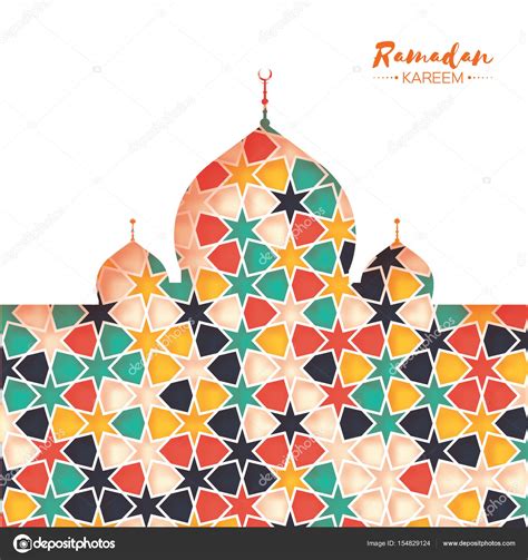Ramadan Kareem Colorful Ornamental Arabic Pattern With Mosque In Paper