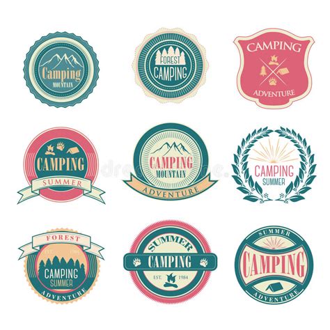 set of vintage woods camp badges and travel emblems stock vector illustration of element camp