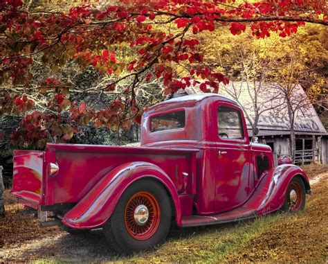 Old Red Truck Autumn Farm 3977 36 Panel