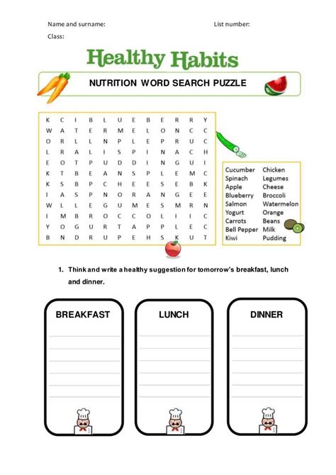 Nutrition Word Search Puzzle 2