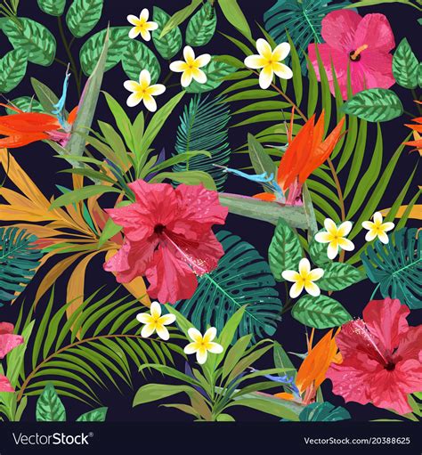 Tropical Flowers Seamless Pattern Colorful Vector Image