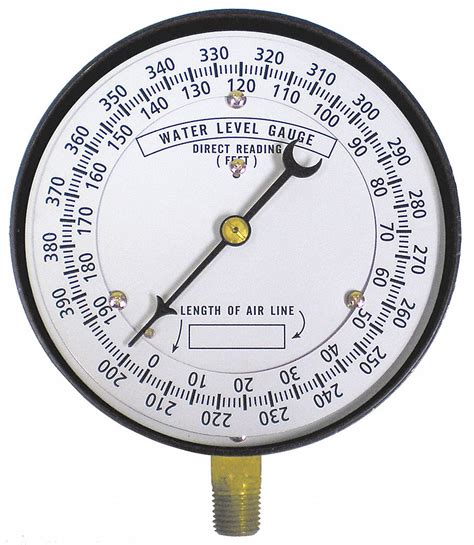 Duro Well Water Level Gauge 0 To 390 Ft H2o 4 1 2 In Dial 1 4 In Npt Male Bottom ±2