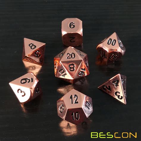 Bescon Heavy Duty Rose Copper Solid Metal Dice Set Shiny