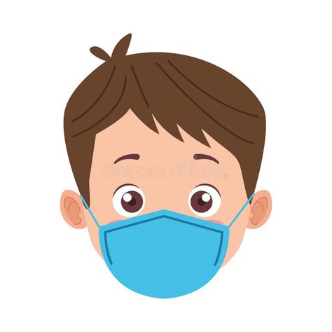 Little Boy Wearing Medical Mask Head Character Stock Vector