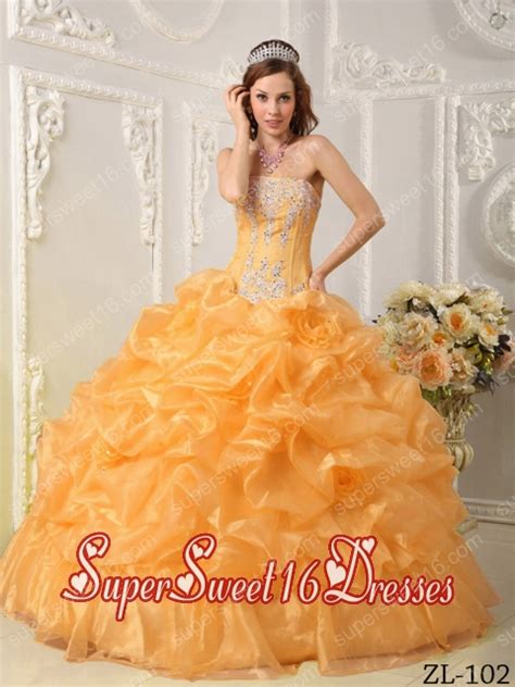 15th Birthday Party Dresses In Gold With Beading And Pick Ups