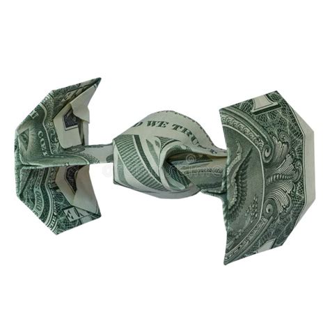 Money Origami Tie Fighter Folded Real One Dollar Bill Isolated White