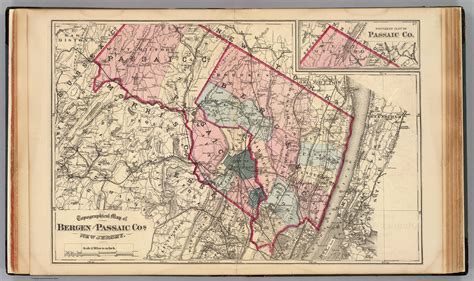 Topographical Map Of Bergen And Passaic Counties New Jersey 1872