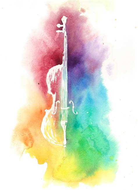 Watercolor Colorful Cello Rainbow Painting Instrument