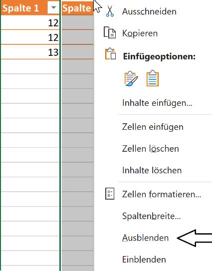 Spalten in Excel ausblenden Optionen für Tabellen computerwissen de