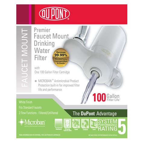 This basic faucet mount removes 99% of lead and reduces chlorine (taste and odor) and asbestos contaminants. DuPont WFFM300XW Low Profile Faucet Mount Drinking Water ...