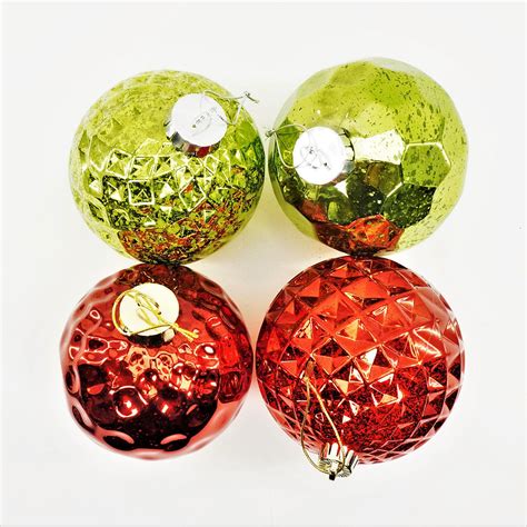 Ball 150mm Pineapple And Checkered Mercury Oranament Balls 4 Ornaments Craftex