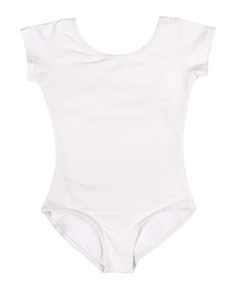 Caomp Girls Gymnastics Leotards Short Sleeve Organic Cotton White