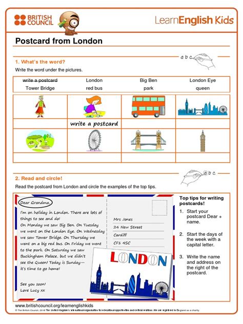 Writing Practice Postcard From London Worksheet Pdf
