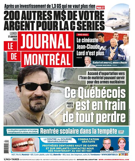 La Une De Votre Journal De Le Journal De Montréal