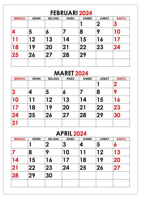 Kalender Februari Maret April 2024 Kalender365su